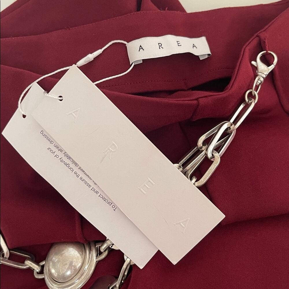 AREA Chain Plate Belt High Waist Pintuck Burgundy Red Legging Size Small - Picture 6 of 7